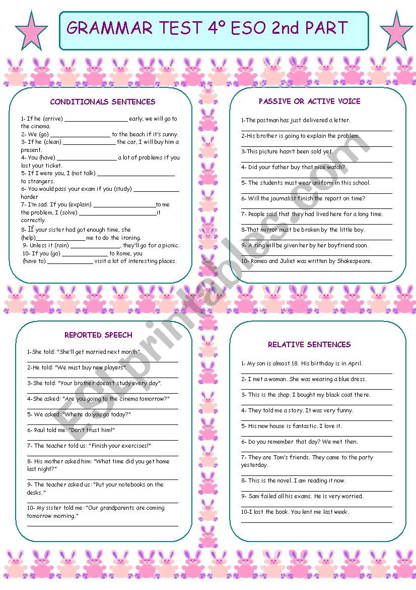 GRAMMAR TEST 4Âº ESO 2nd PART worksheet