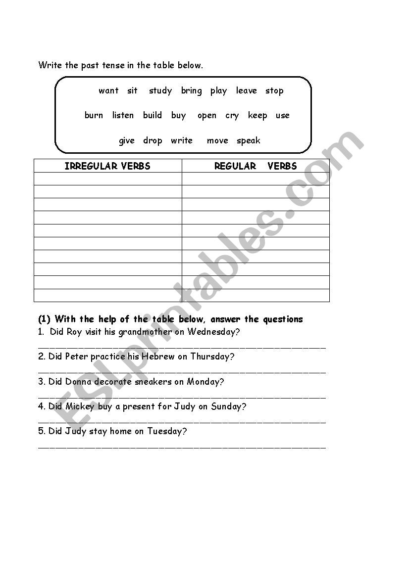 EXERCISING THE PAST SIMPLE TENSE