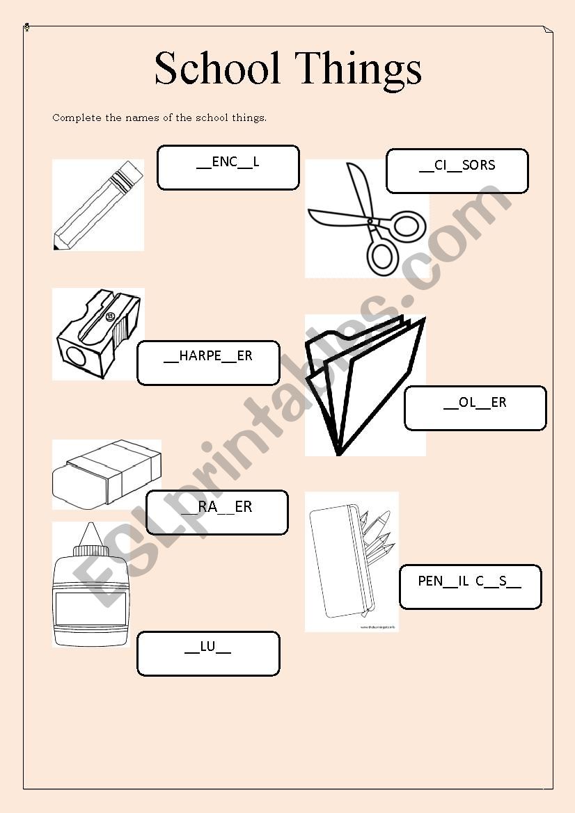 School Things worksheet