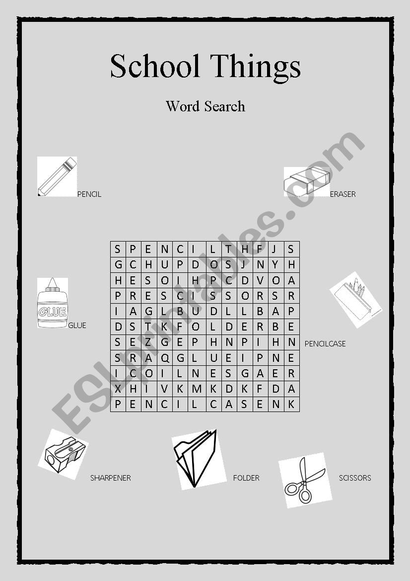 School Things - word search worksheet