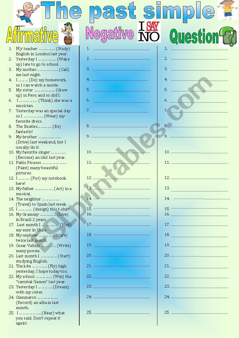 Past simple excercises worksheet