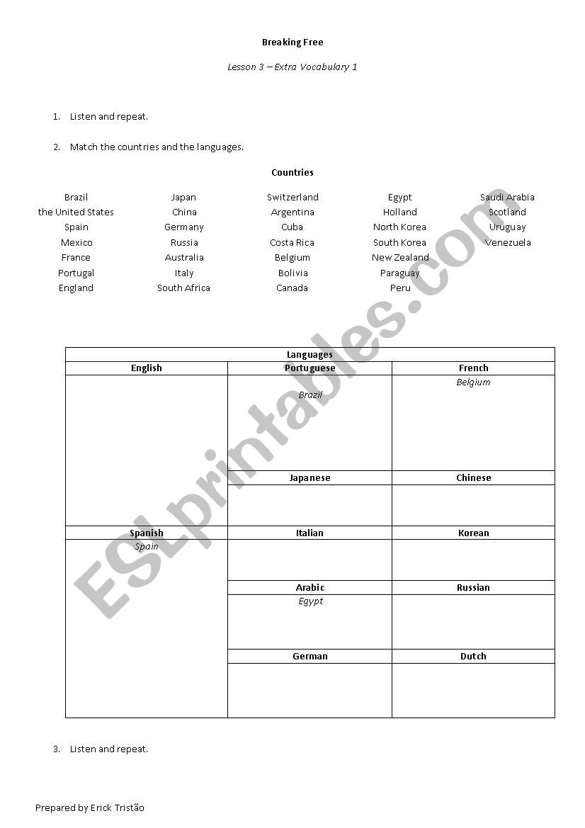 Countries and Languages worksheet