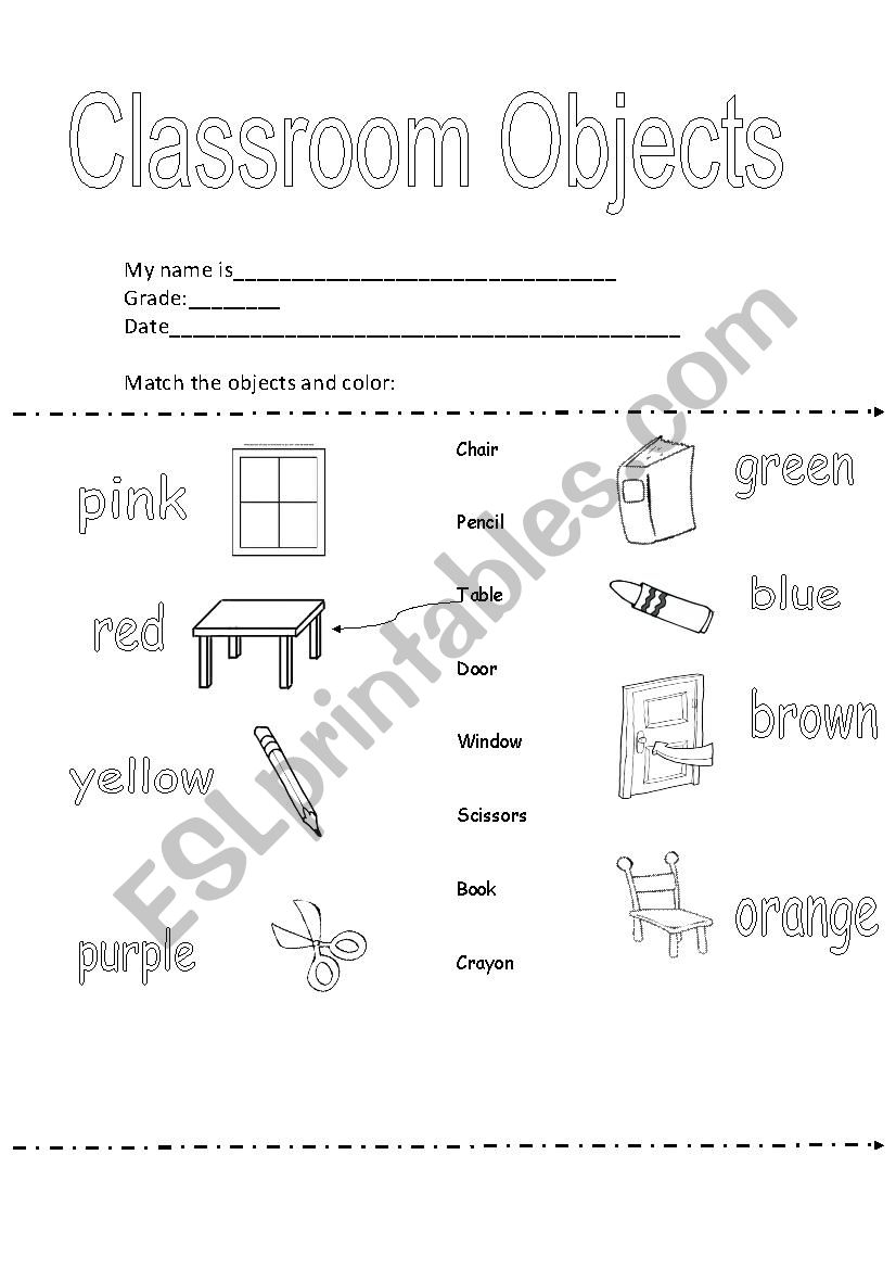 classroom objects worksheet