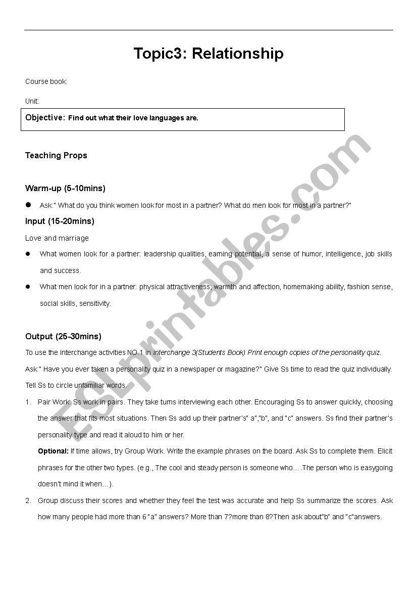 Relationship worksheet