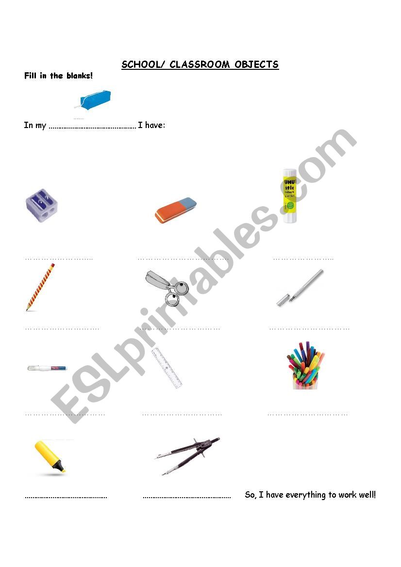 SCHOOL/ CLASSROOM OBJECTS worksheet