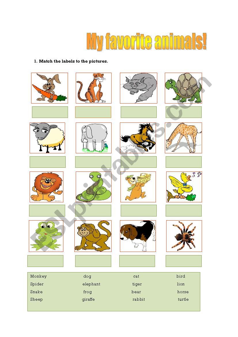 My favorite animals - ESL worksheet by esther86