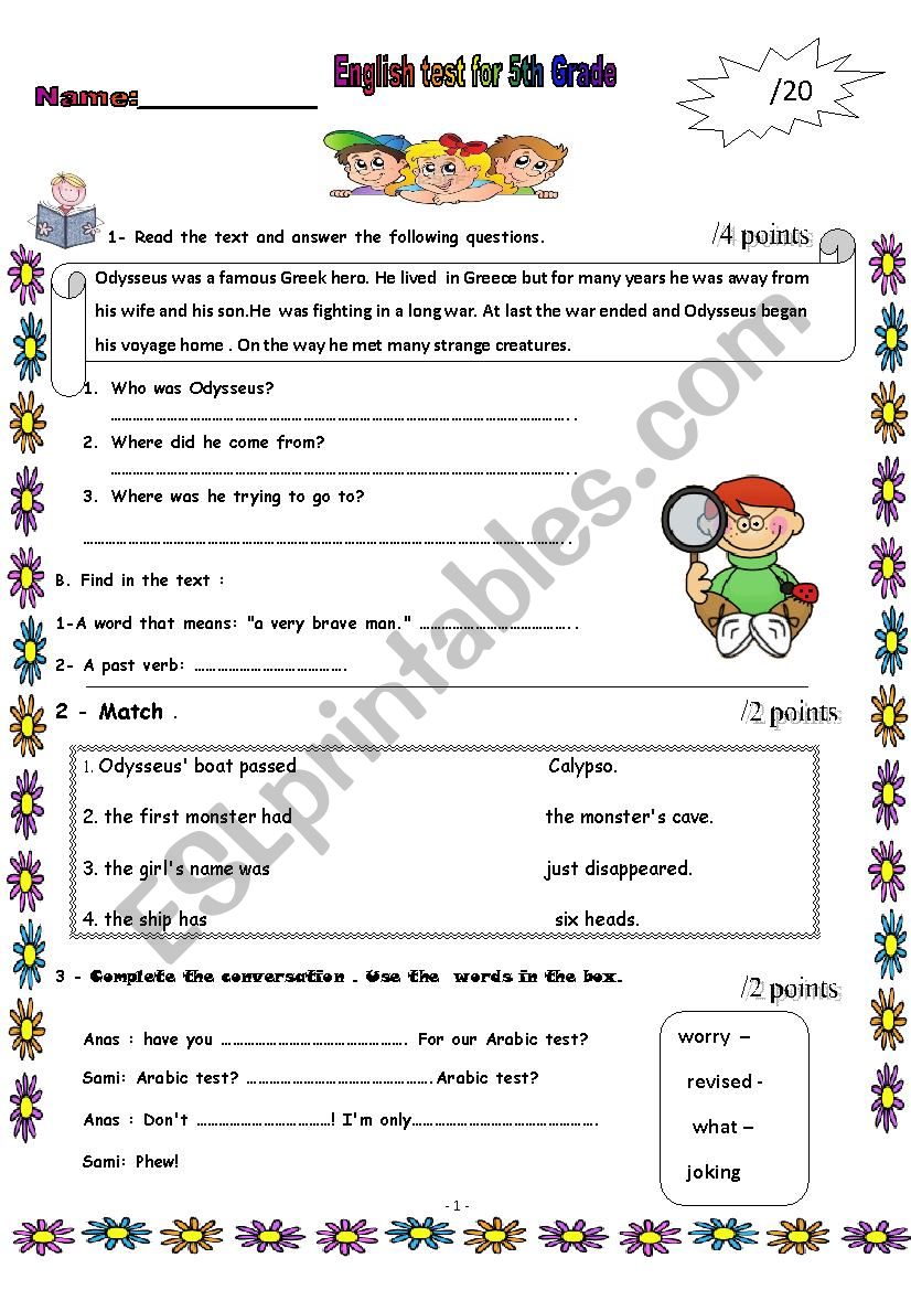 English Test worksheet