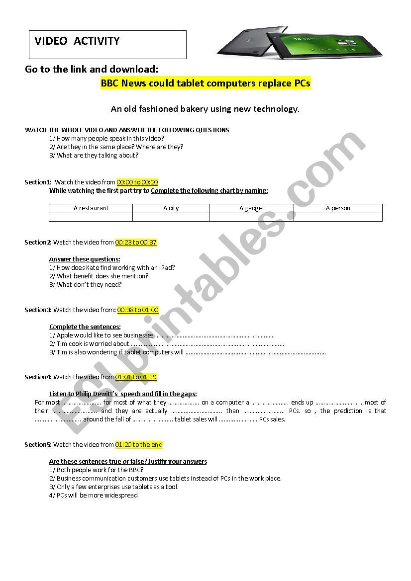 video activity worksheet