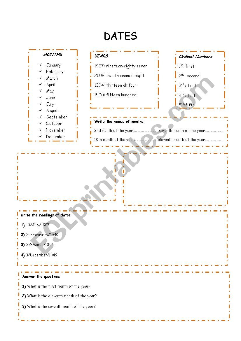 dates worksheet