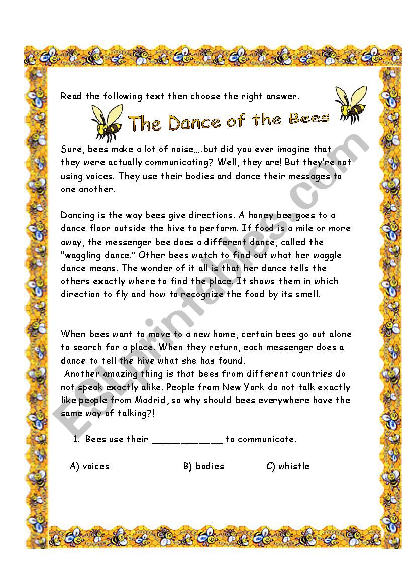 Bees Dance worksheet