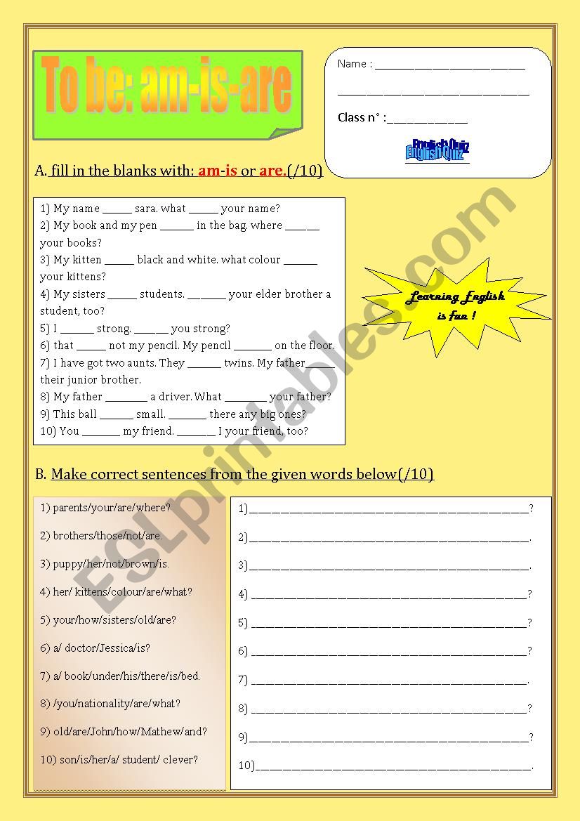 verb TO BE worksheet