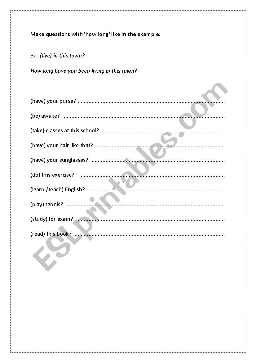 Present perfect continuous worksheet