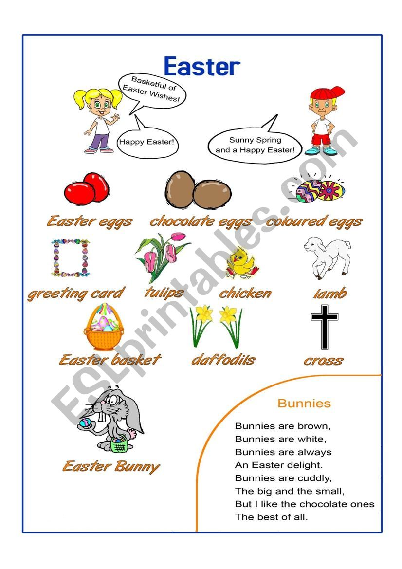 Easter Pictionary + Poem worksheet
