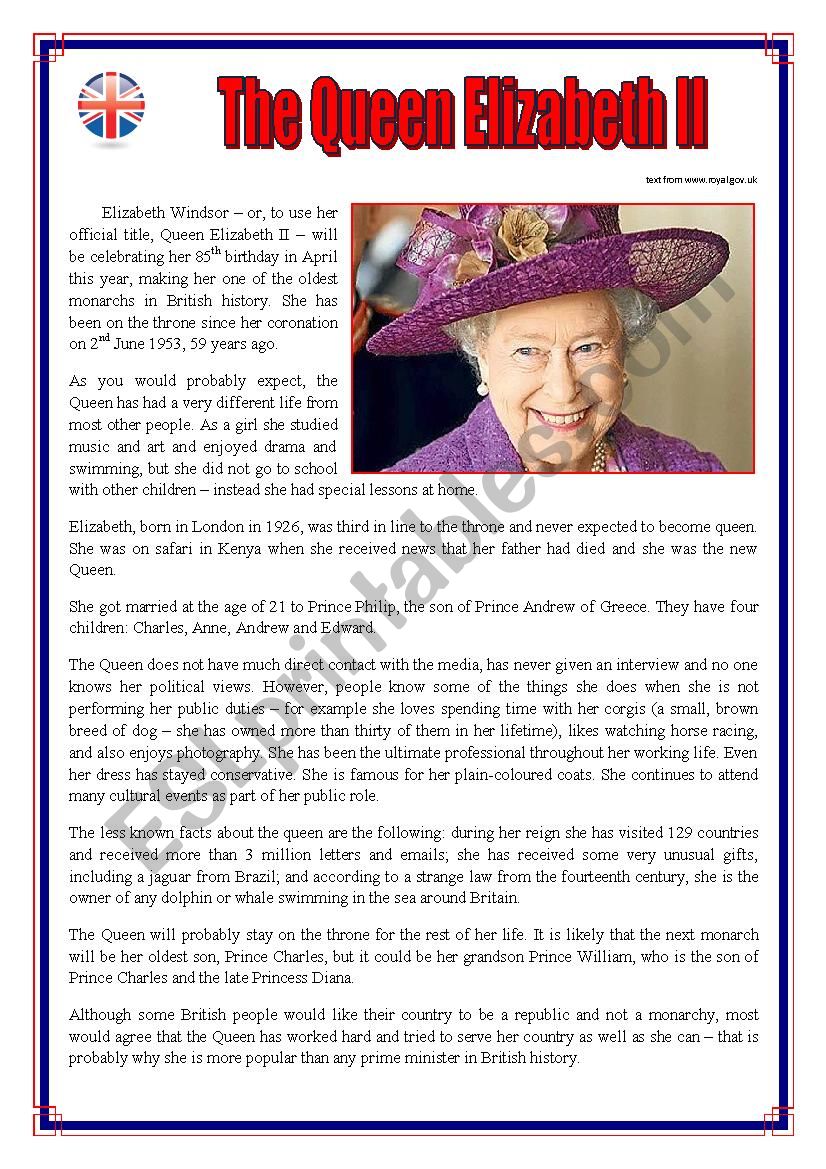 Queen Elizabeth II worksheet worksheet