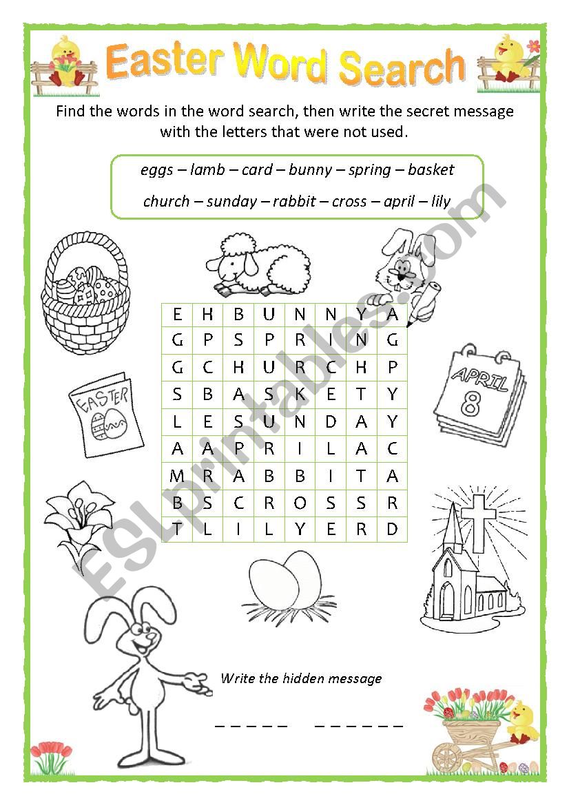 Easter word search worksheet