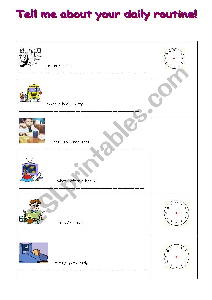 Daily routine survey worksheet