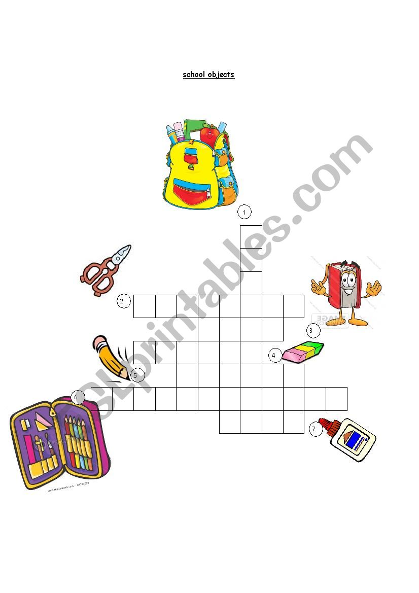 school objects worksheet