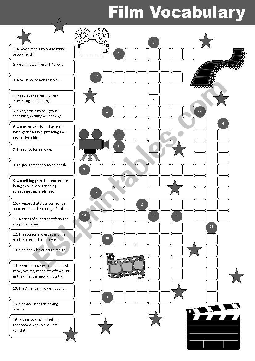 Film Vocabulary Crossword worksheet