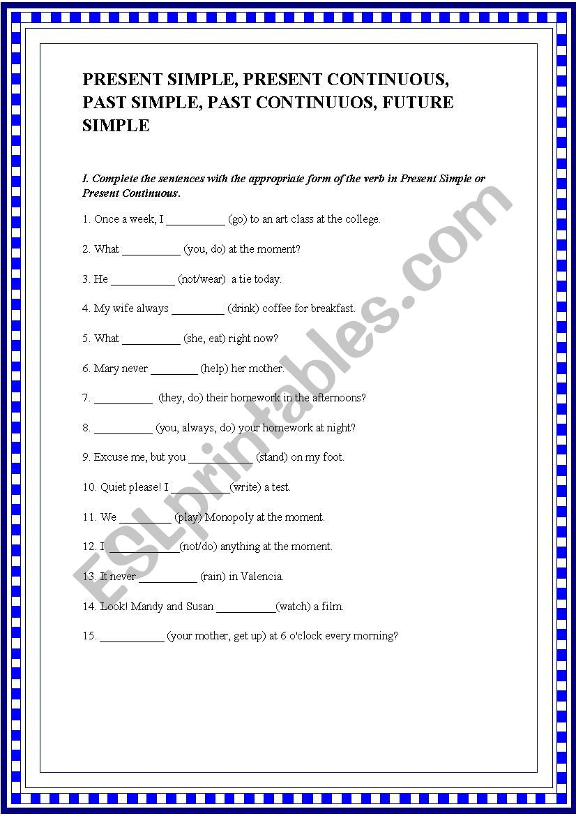 Elementary Tenses Practice worksheet