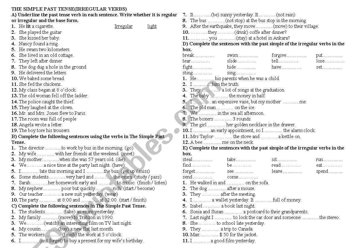 The simple past tense for irregular verbs