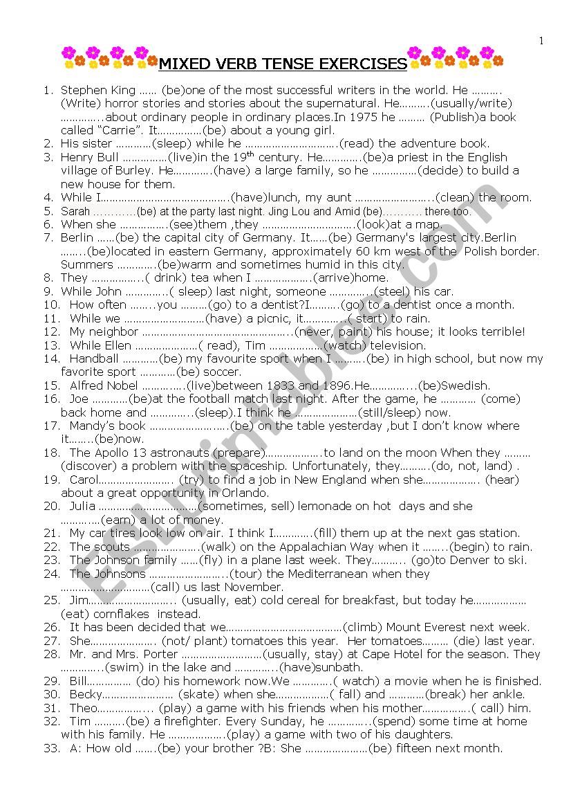 MIXED VERB TENSE  worksheet