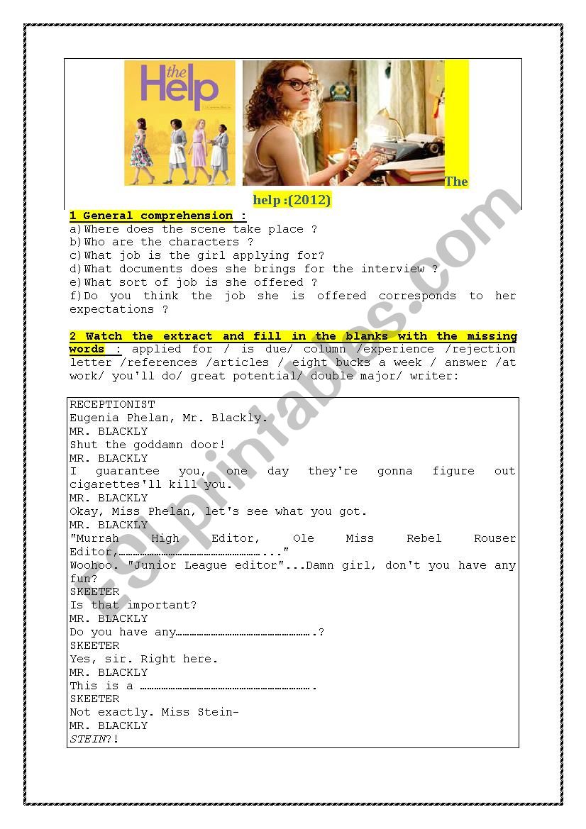 the help 2012 worksheet