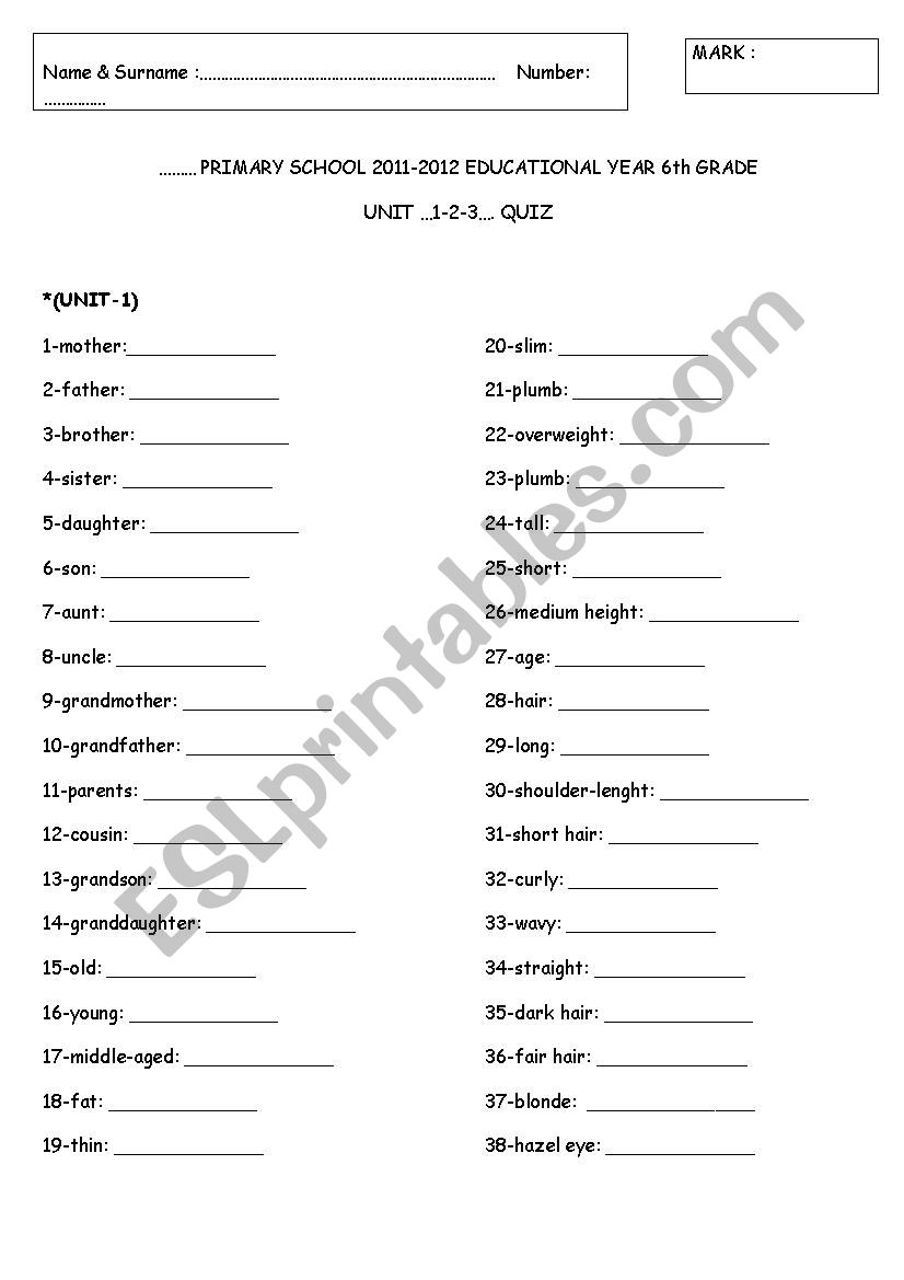 6th grade unit 1-2-3 vocabulary