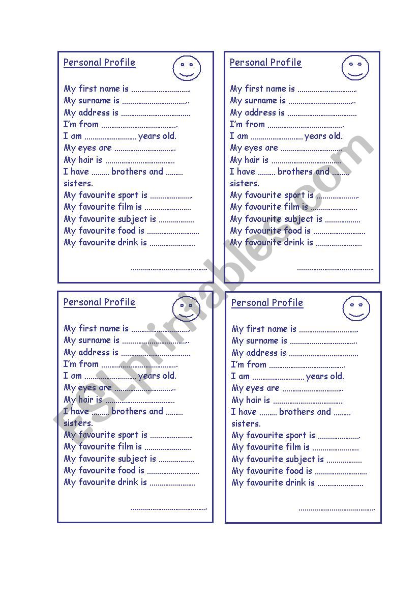 personal profile worksheet