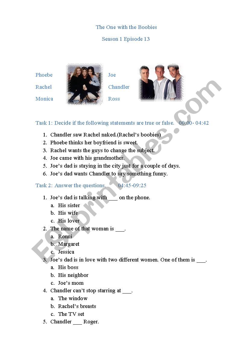 Friends Season 1 Episode 13 worksheet