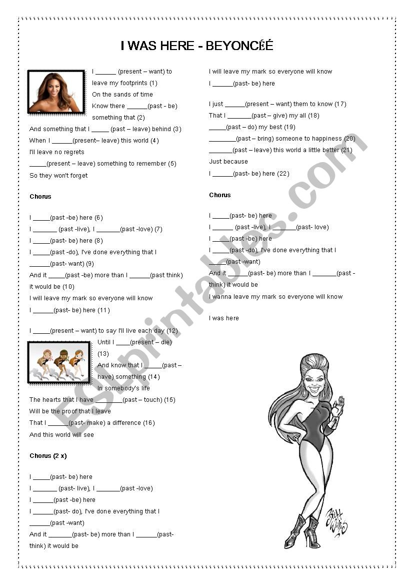 I was here by Beyonce worksheet