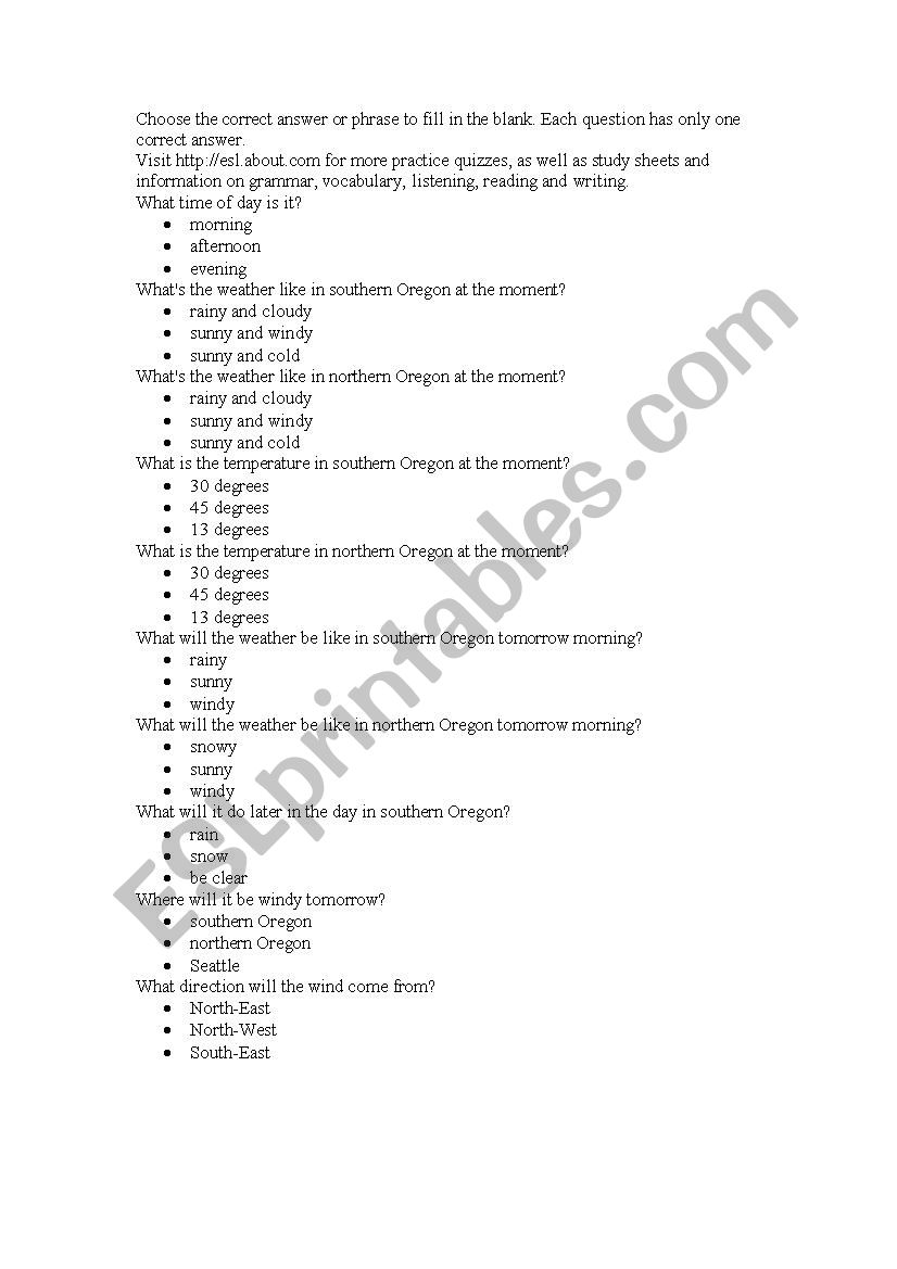 weather report worksheet