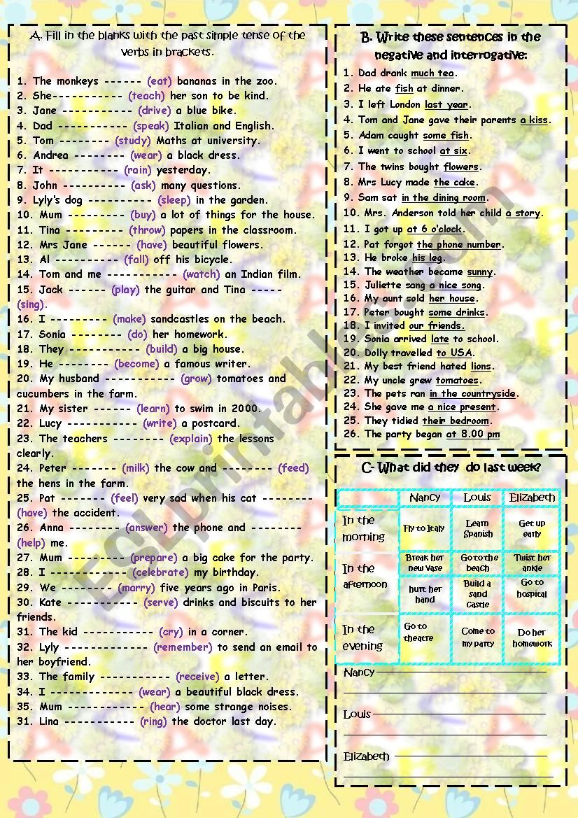 SIMPLE PAST practice  (affirmative /  Negative / Interrogative)