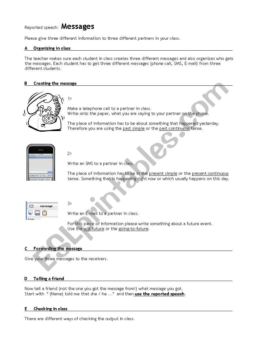 Reported Speech: Messages worksheet