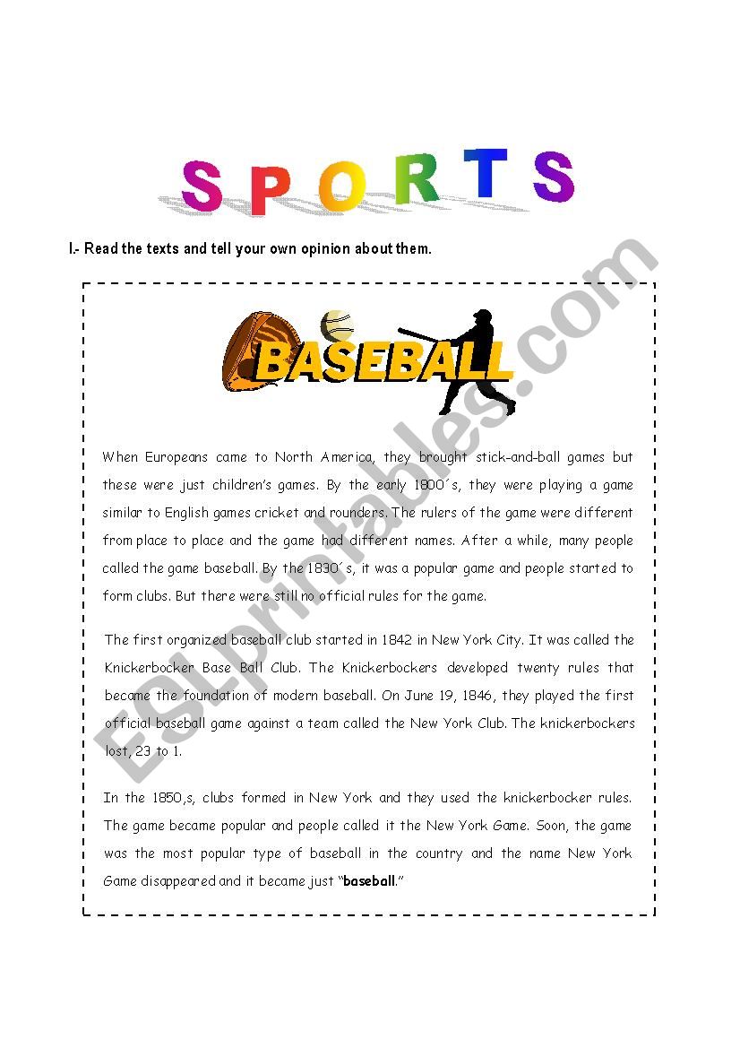 SPORT worksheet