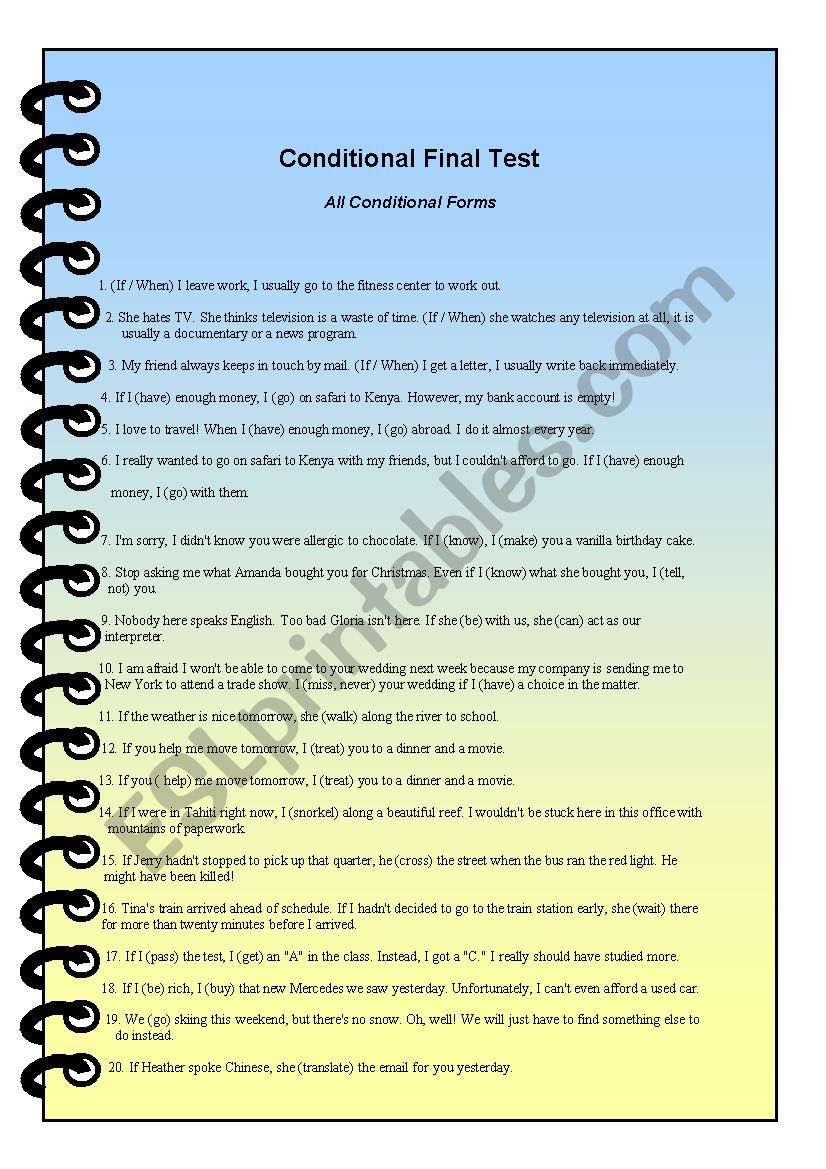 conditionals final test worksheet