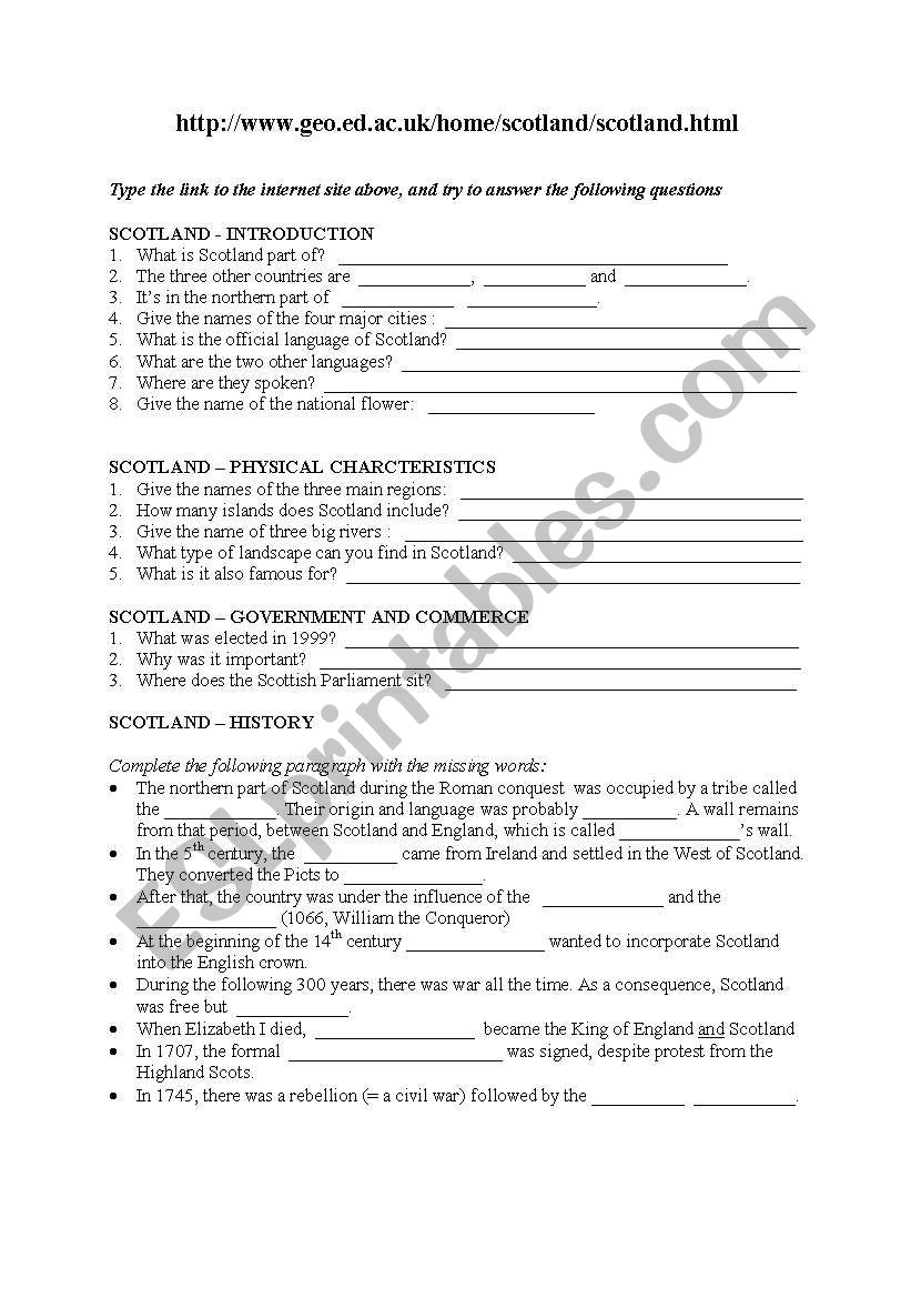 Quizz on Scotland worksheet