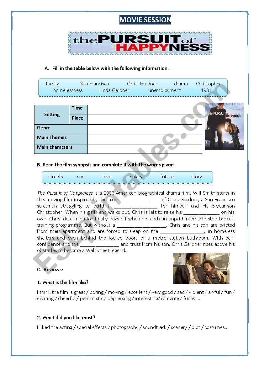 The Pursuit of Happyness worksheet