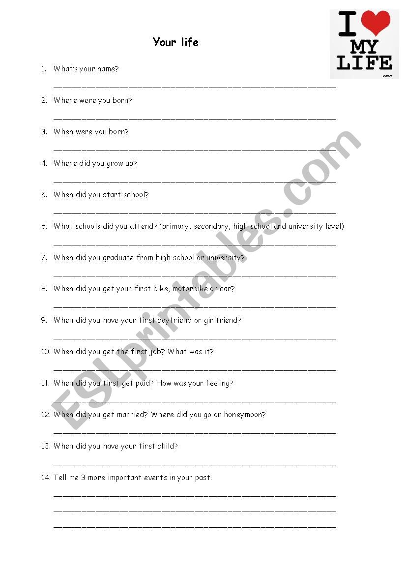 Past events worksheet