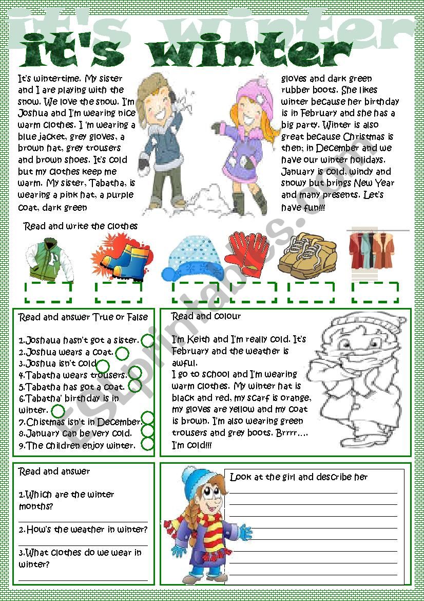 itÂ´s winter worksheet