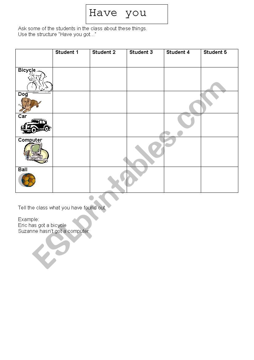 Have Yopu Got? worksheet