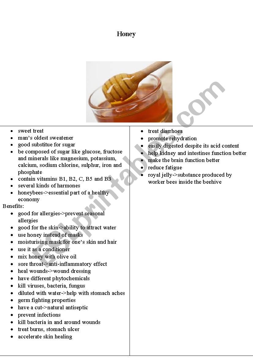 honey worksheet