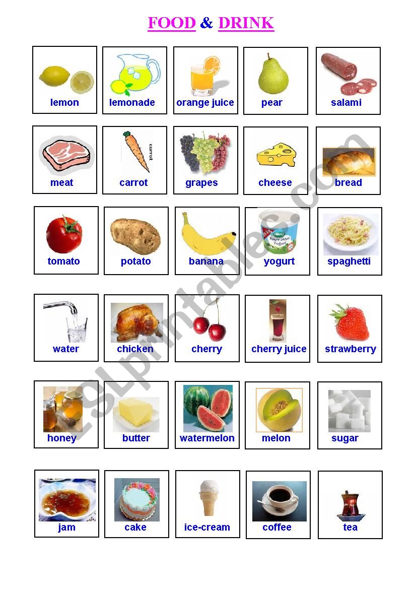 Food and drinks pictionary worksheet
