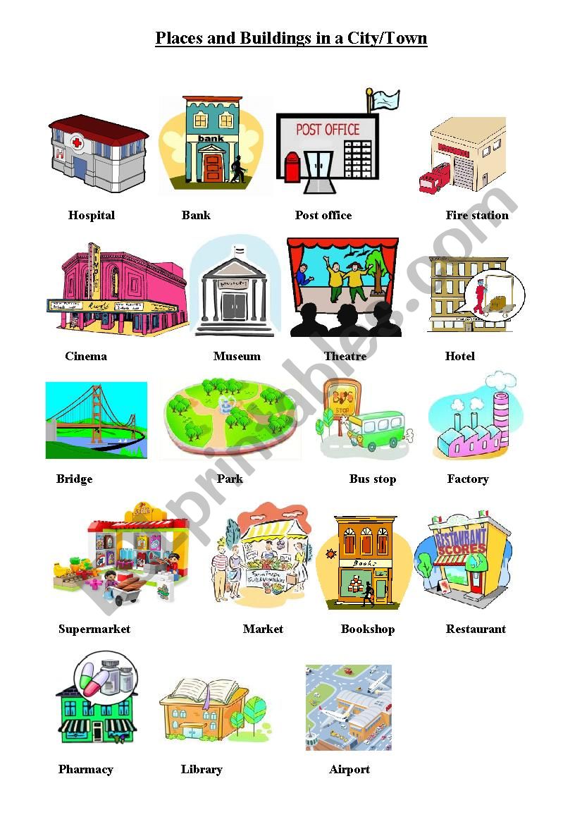 public places in a city worksheet