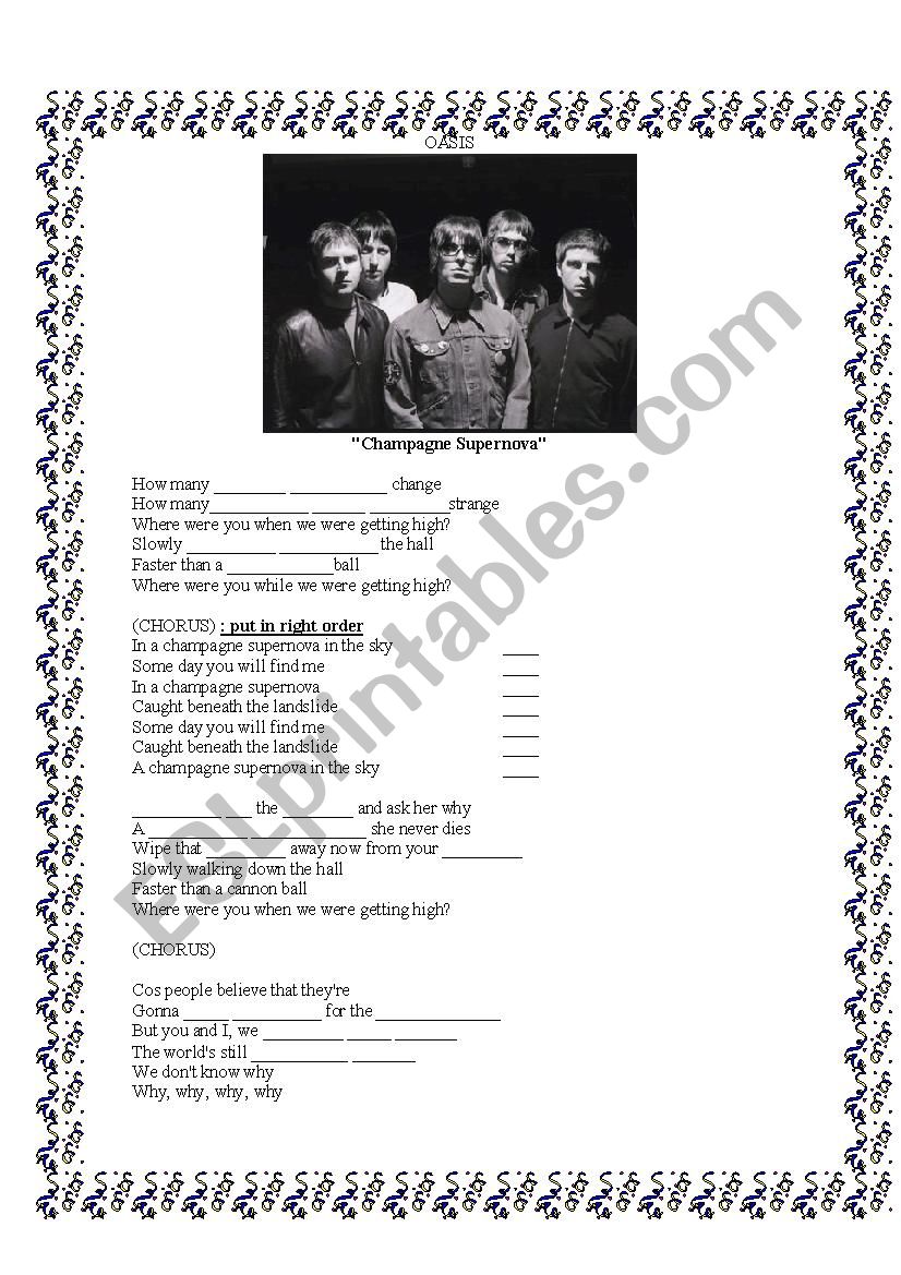 Past continuous - Oasis song worksheet
