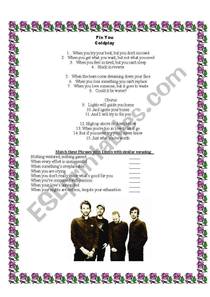 Present tense - Coldplay song for meaning of phrases