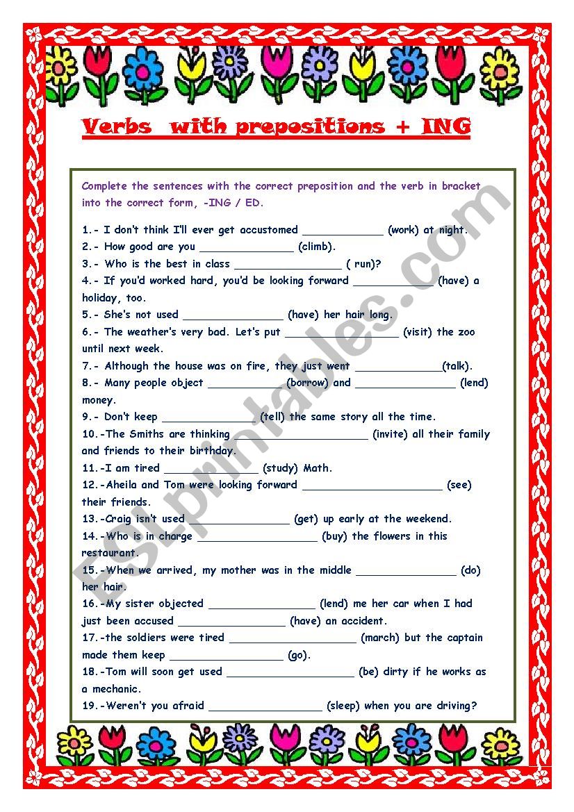 Verbs with preposition + -ing worksheet
