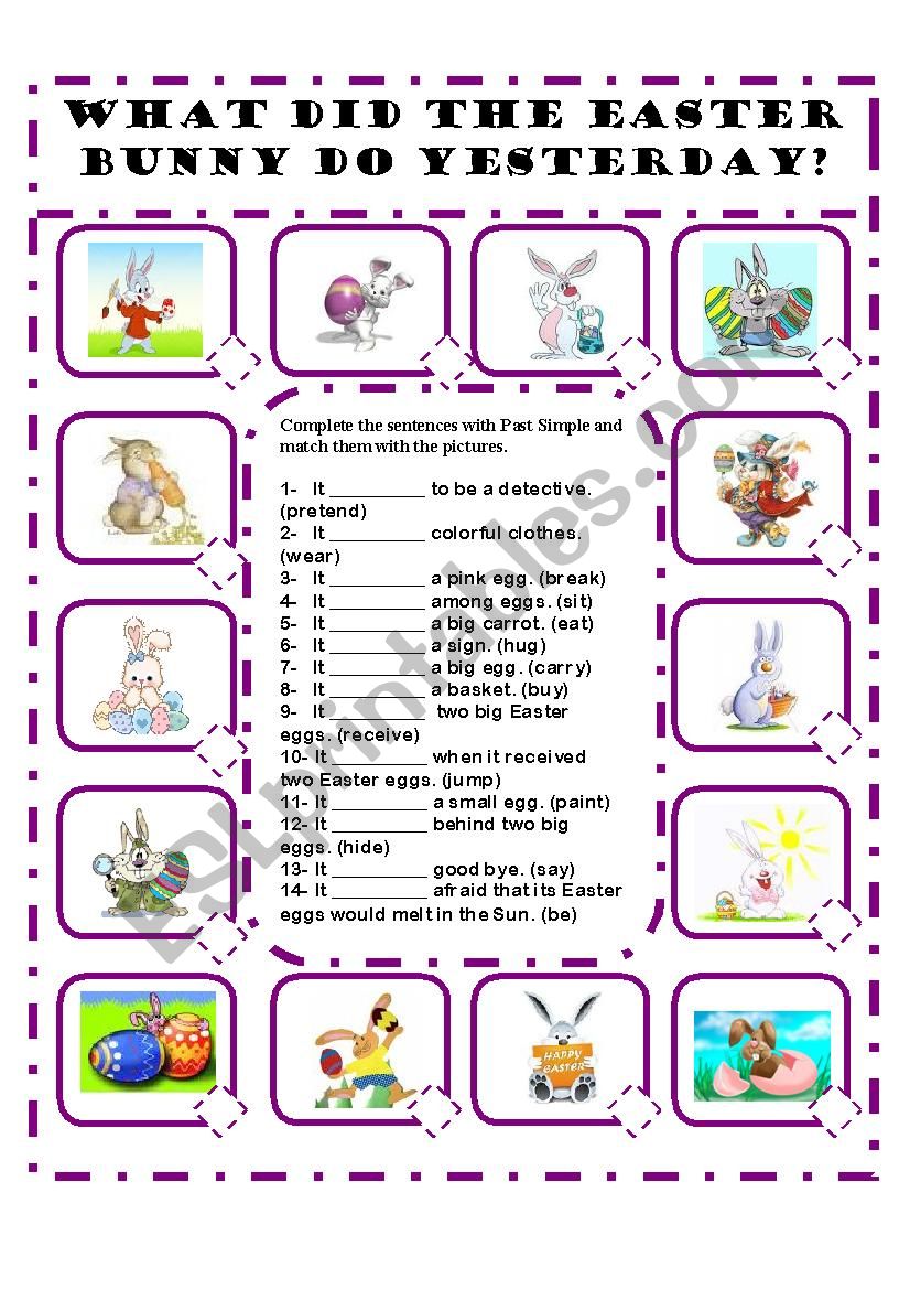 WHAT DID THE EASTER BUNNY DO YESTERDAY? A PAST SIMPLE WORKSHEET - EDITABLE 