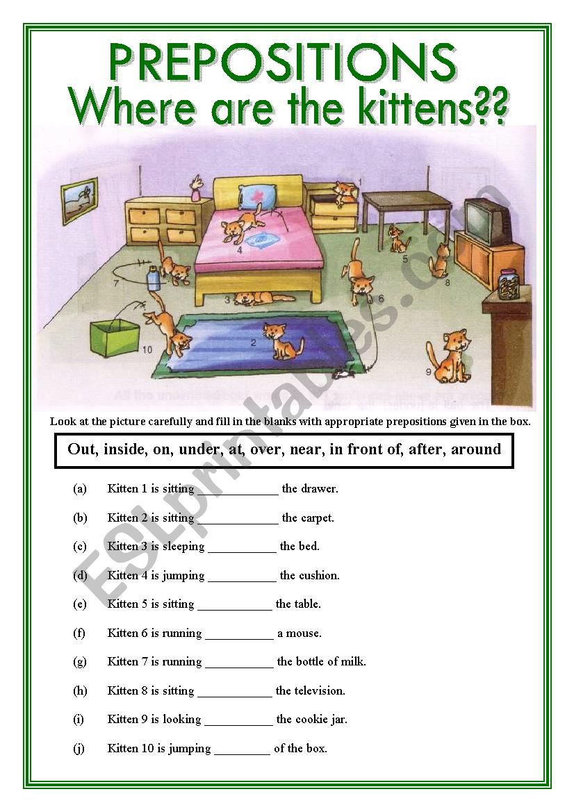 Where are the kittens? PREPOSITIONS-Editable with Key