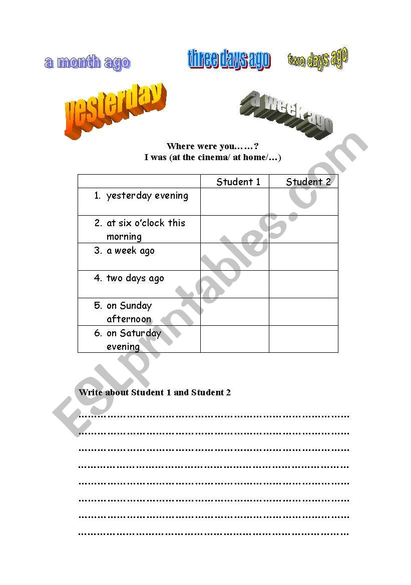 Past Simple - class survey worksheet