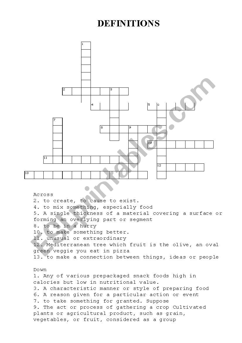 DEFINITION OD WORDS worksheet
